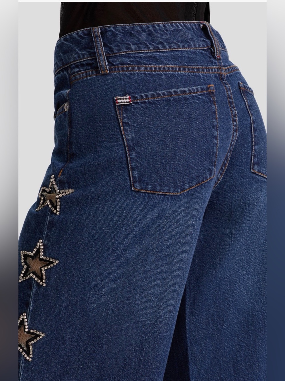 Alice + Olivia Wide Leg Star-Embellished Blue Denim Jeans size 27 Like New - Picture 9 of 10